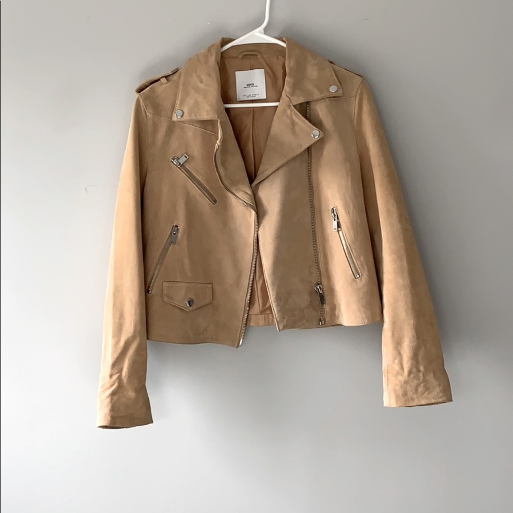 Mango Beige Suede Moto Jacket